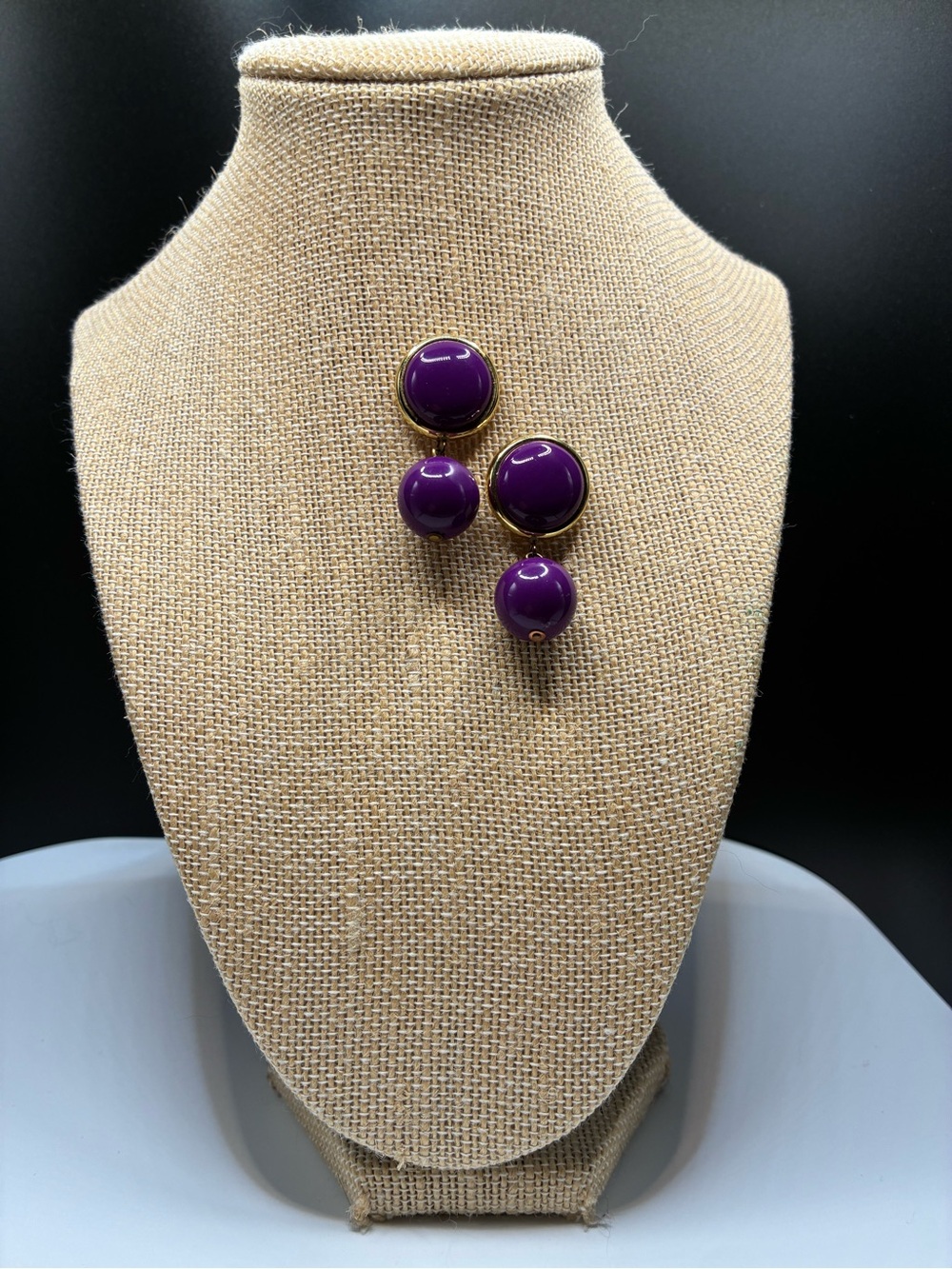 Vintage Acrylic Purple Gold Drop Earrings - Unbranded